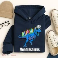 Menorasaurus T Rex Hanukkah Funny Dino Hoodie thumb 4