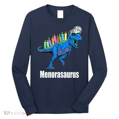 Menorasaurus T Rex Hanukkah Funny Dino Long Sleeve Shirt
