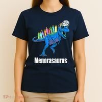 Menorasaurus T Rex Hanukkah Funny Dino T-Shirt thumb 4