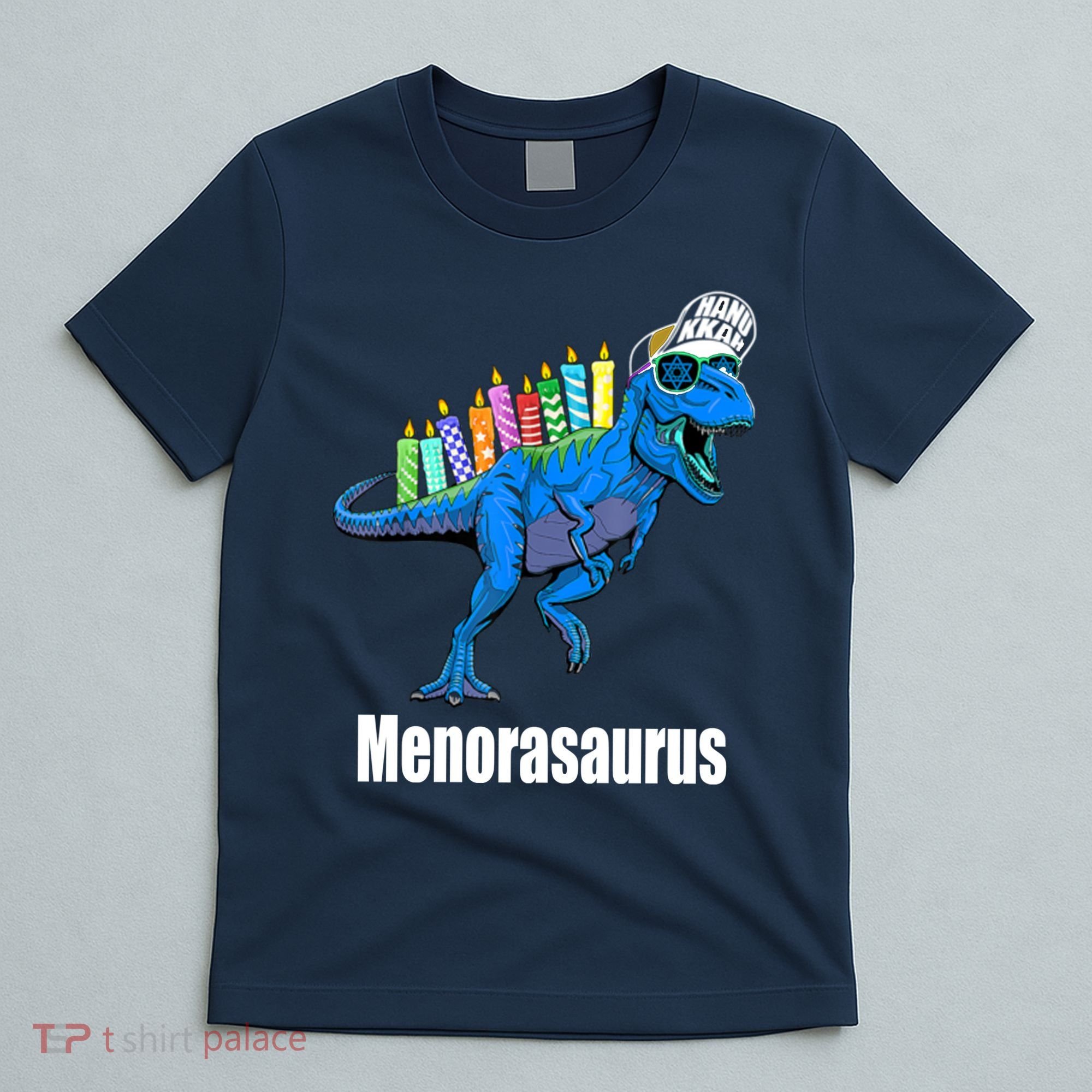 Menorasaurus T Rex Hanukkah Funny Dino T-Shirt