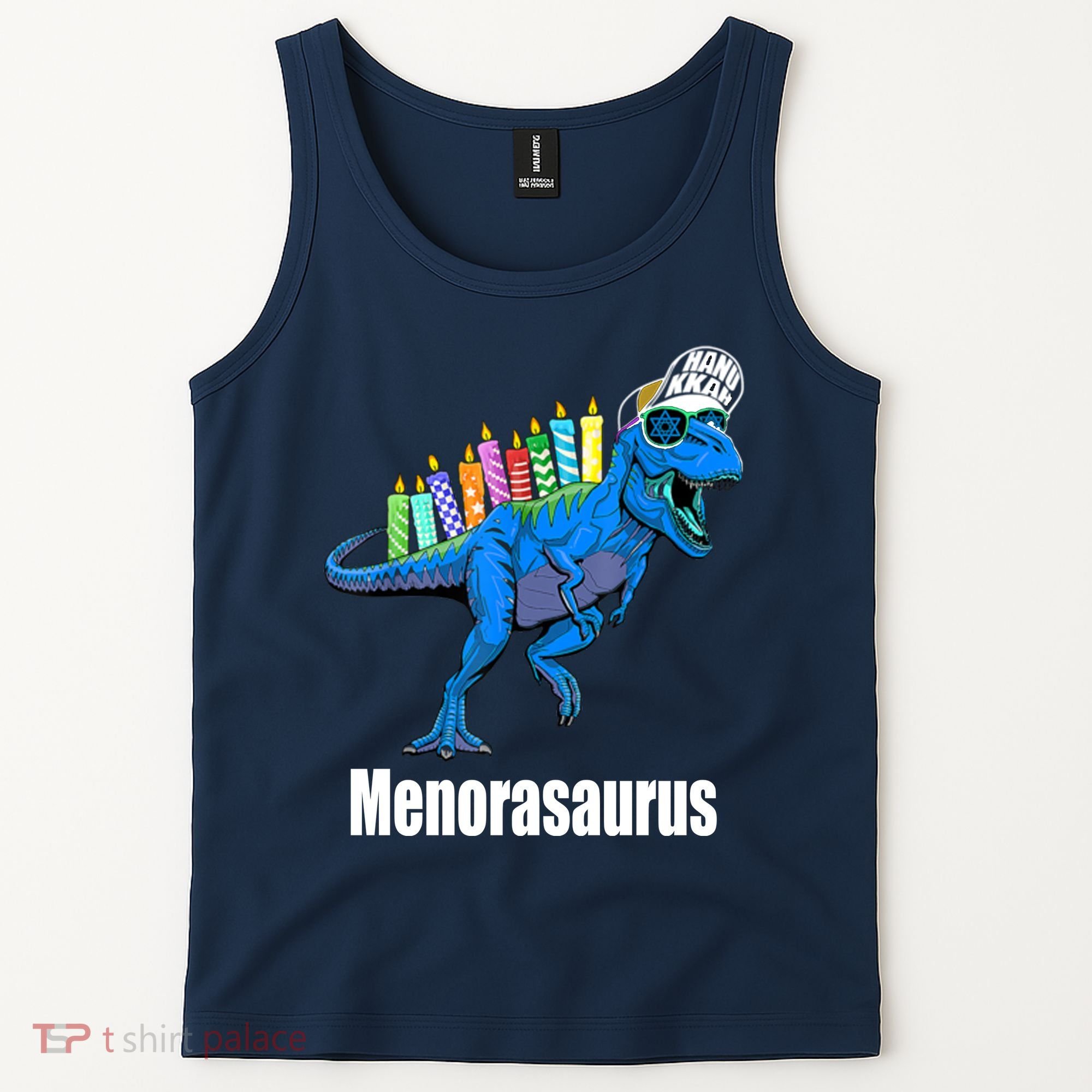 Menorasaurus T Rex Hanukkah Funny Dino Tank Top