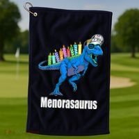 Menorasaurus T Rex Hanukkah Funny Dino Golf Towel thumb 1