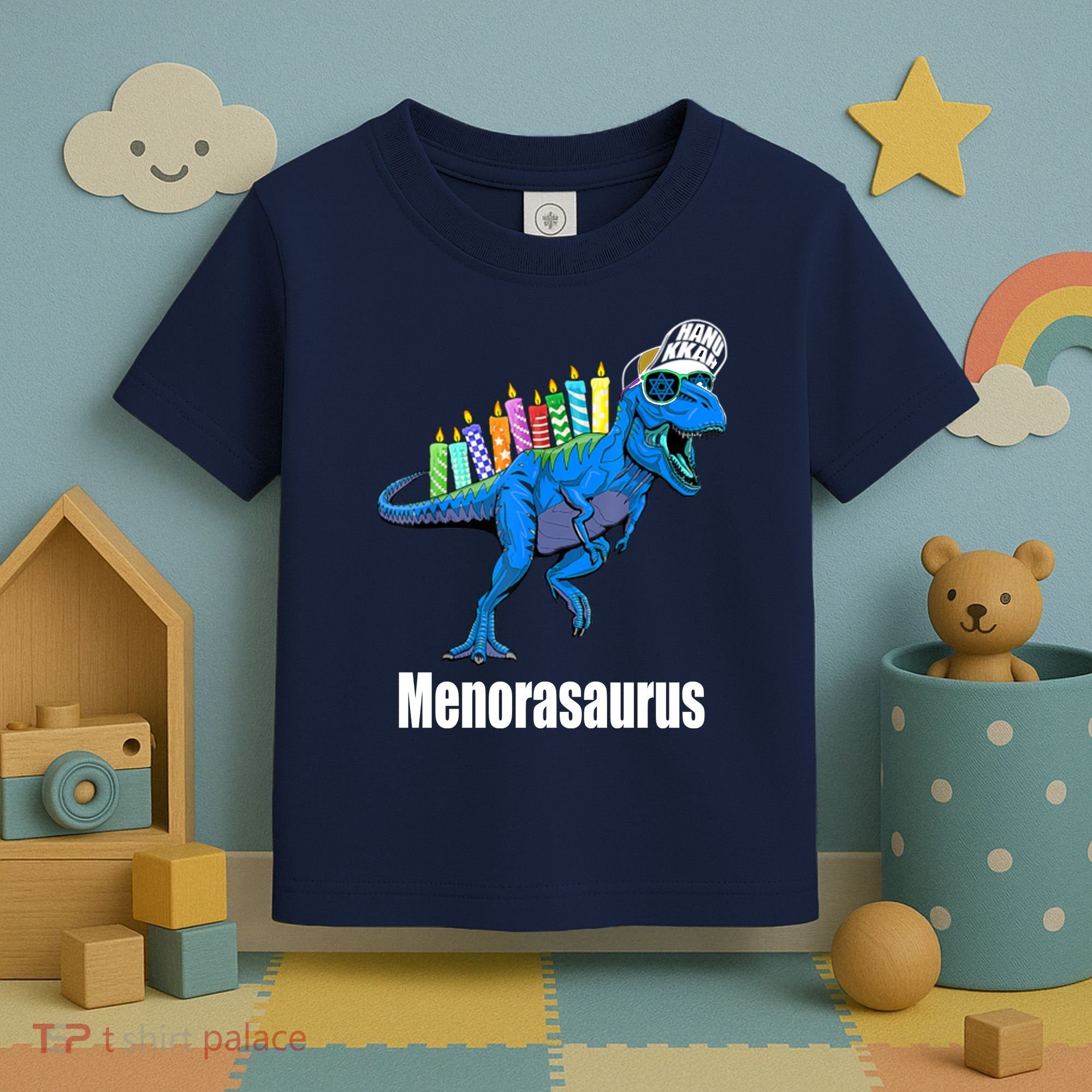 Menorasaurus T Rex Hanukkah Funny Dino Toddler T-Shirt