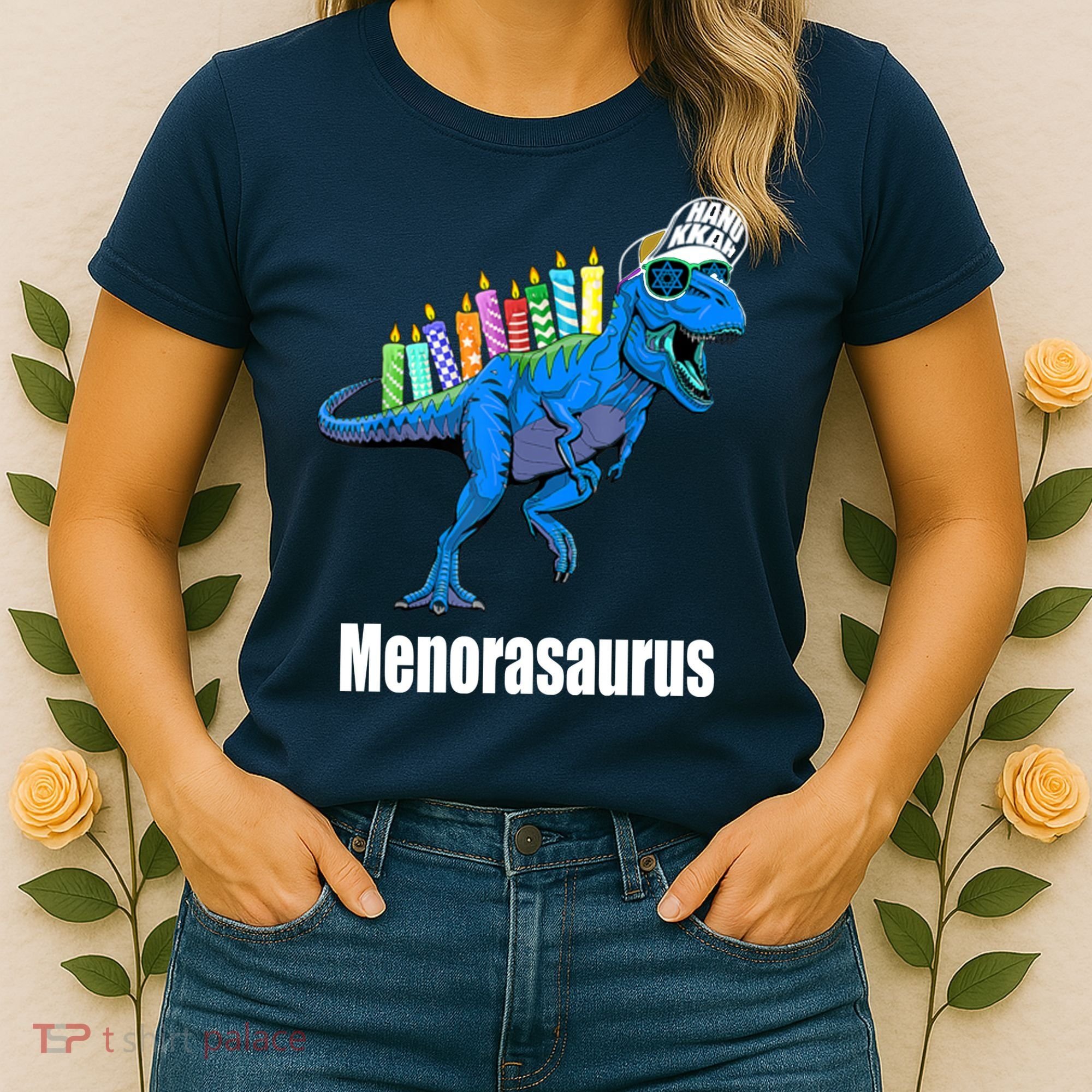 Menorasaurus T Rex Hanukkah Funny Dino Women's T-Shirt