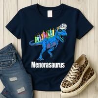 Menorasaurus T Rex Hanukkah Funny Dino Women's T-Shirt thumb 3