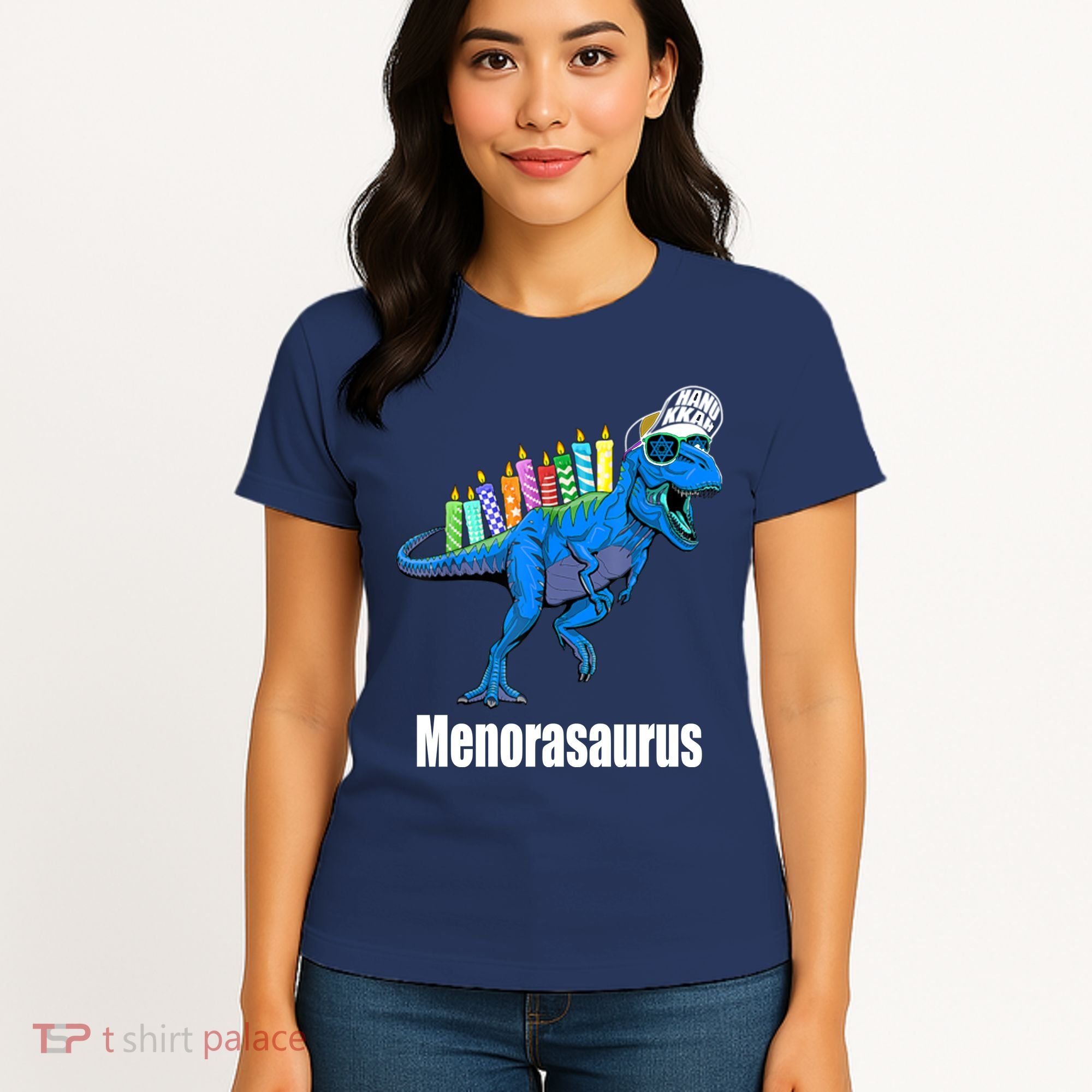 Menorasaurus T Rex Hanukkah Funny Dino Women's T-Shirt