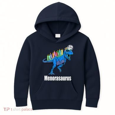 Menorasaurus T Rex Hanukkah Funny Dino Kids Hoodie
