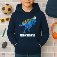 Menorasaurus T Rex Hanukkah Funny Dino Kids Hoodie thumb 2