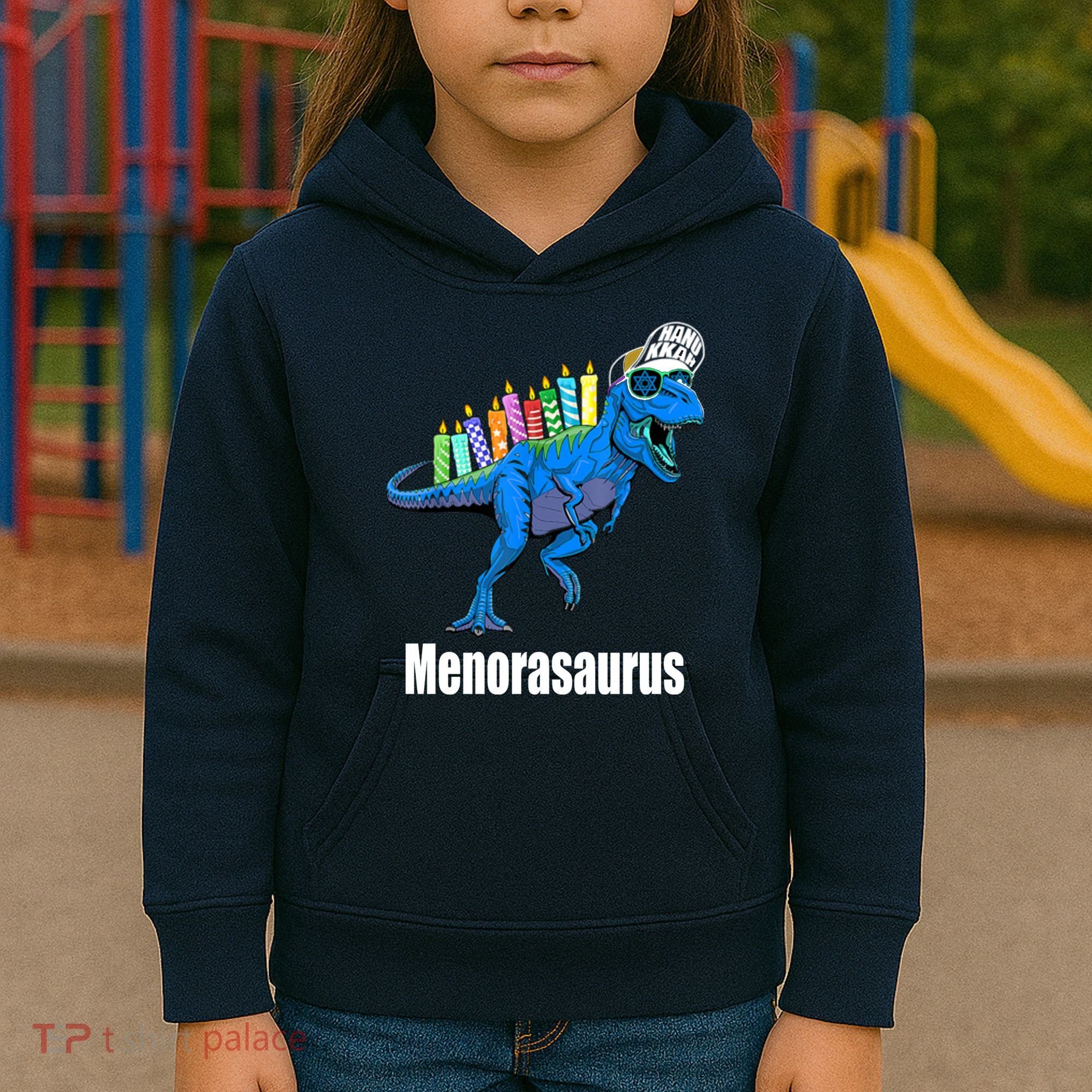 Menorasaurus T Rex Hanukkah Funny Dino Kids Hoodie