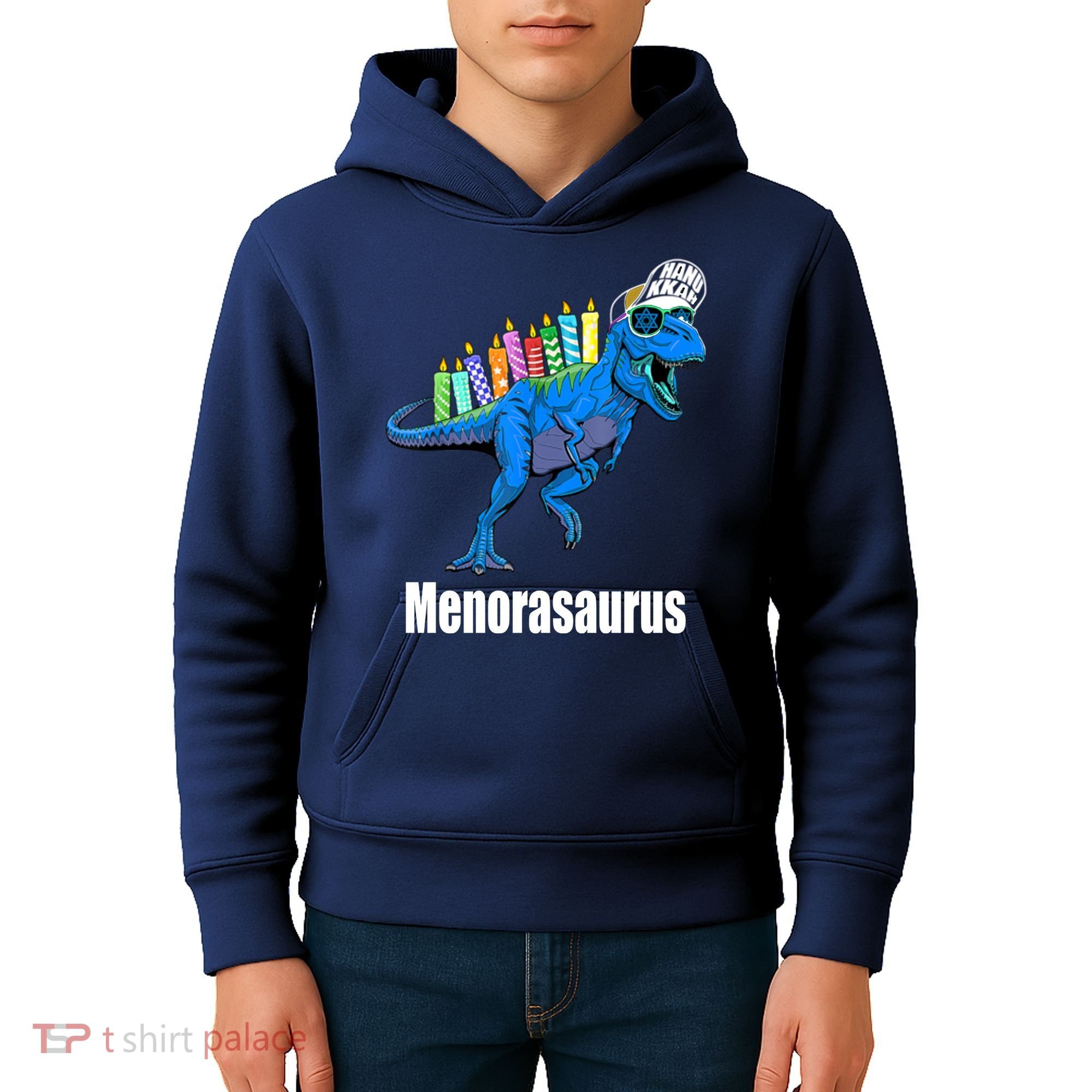 Menorasaurus T Rex Hanukkah Funny Dino Kids Hoodie