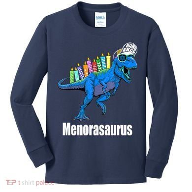 Menorasaurus T Rex Hanukkah Funny Dino Kids Long Sleeve Shirt