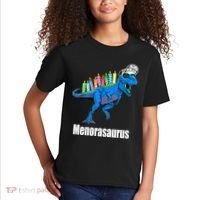 Menorasaurus T Rex Hanukkah Funny Dino Kids T-Shirt thumb 2