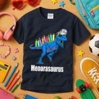 Menorasaurus T Rex Hanukkah Funny Dino Kids T-Shirt thumb 3