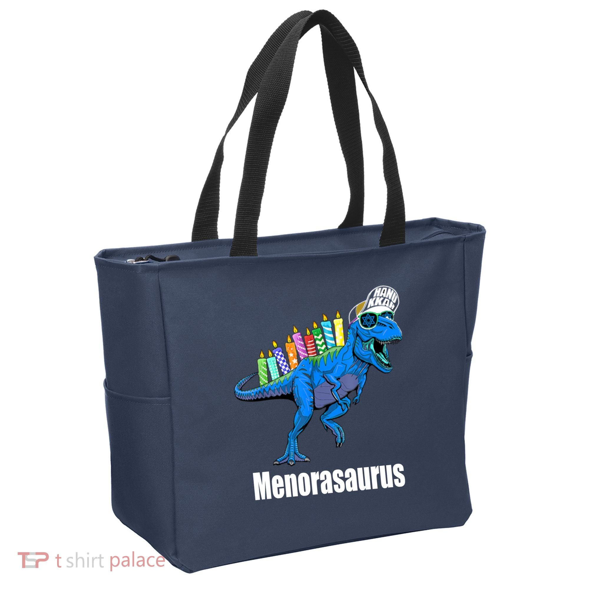 Menorasaurus T Rex Hanukkah Funny Dino Tote Bag