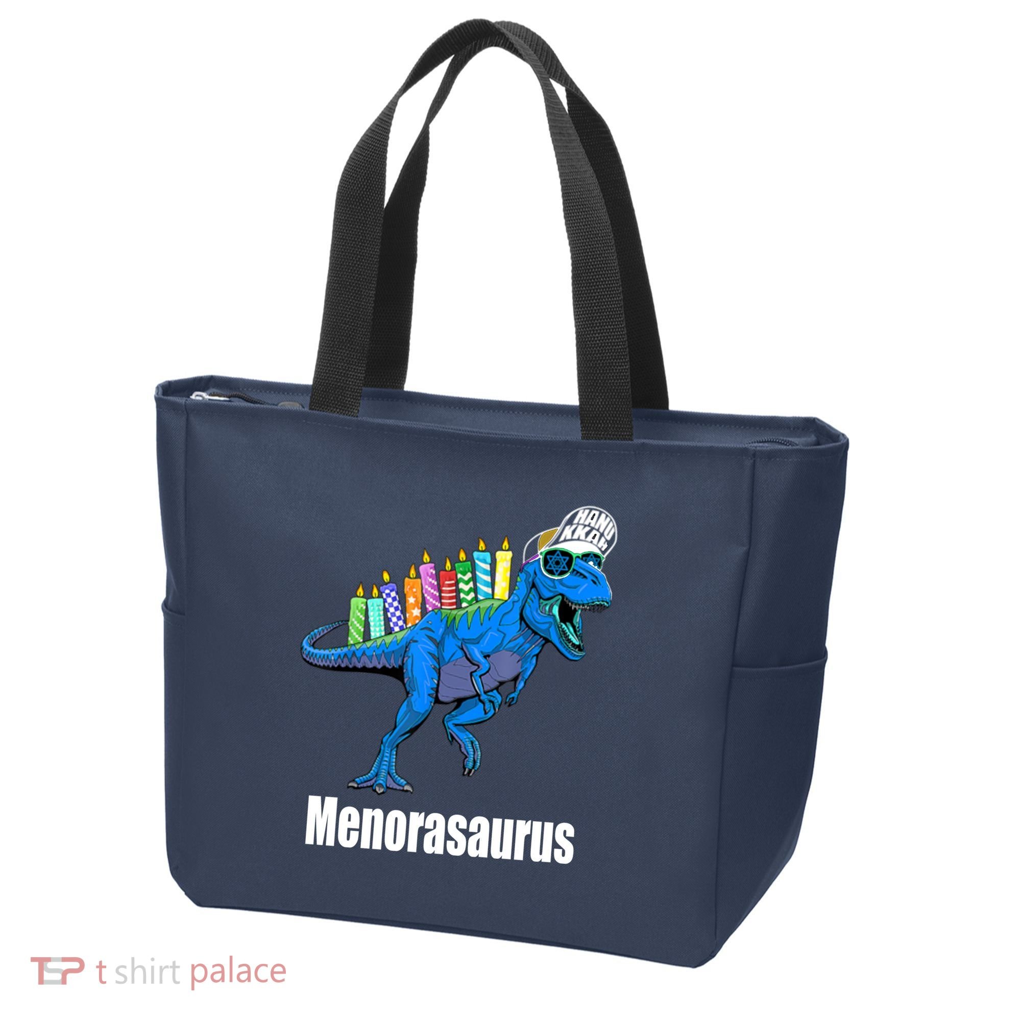 Menorasaurus T Rex Hanukkah Funny Dino Tote Bag