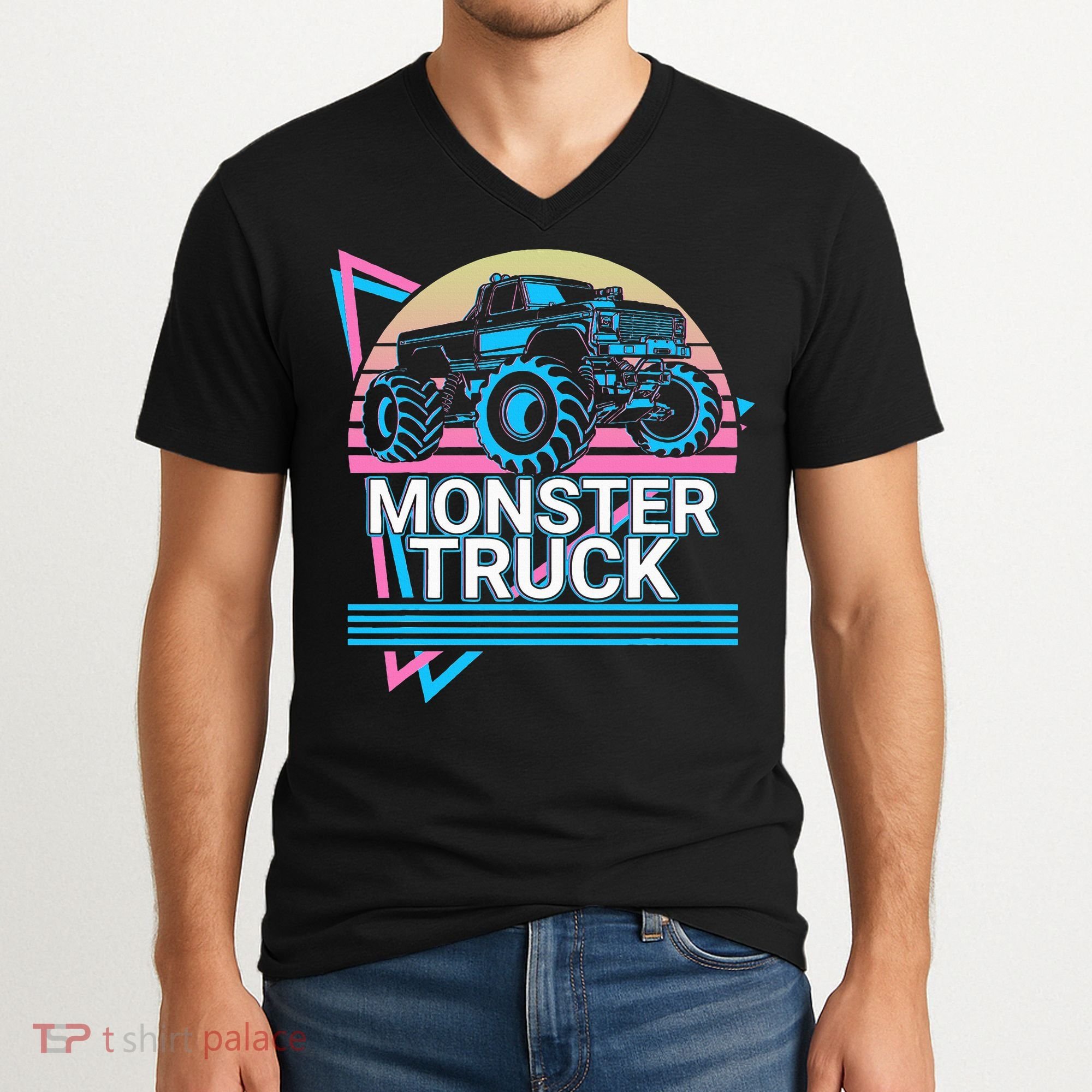 Monster Truck Retro V-Neck T-Shirt