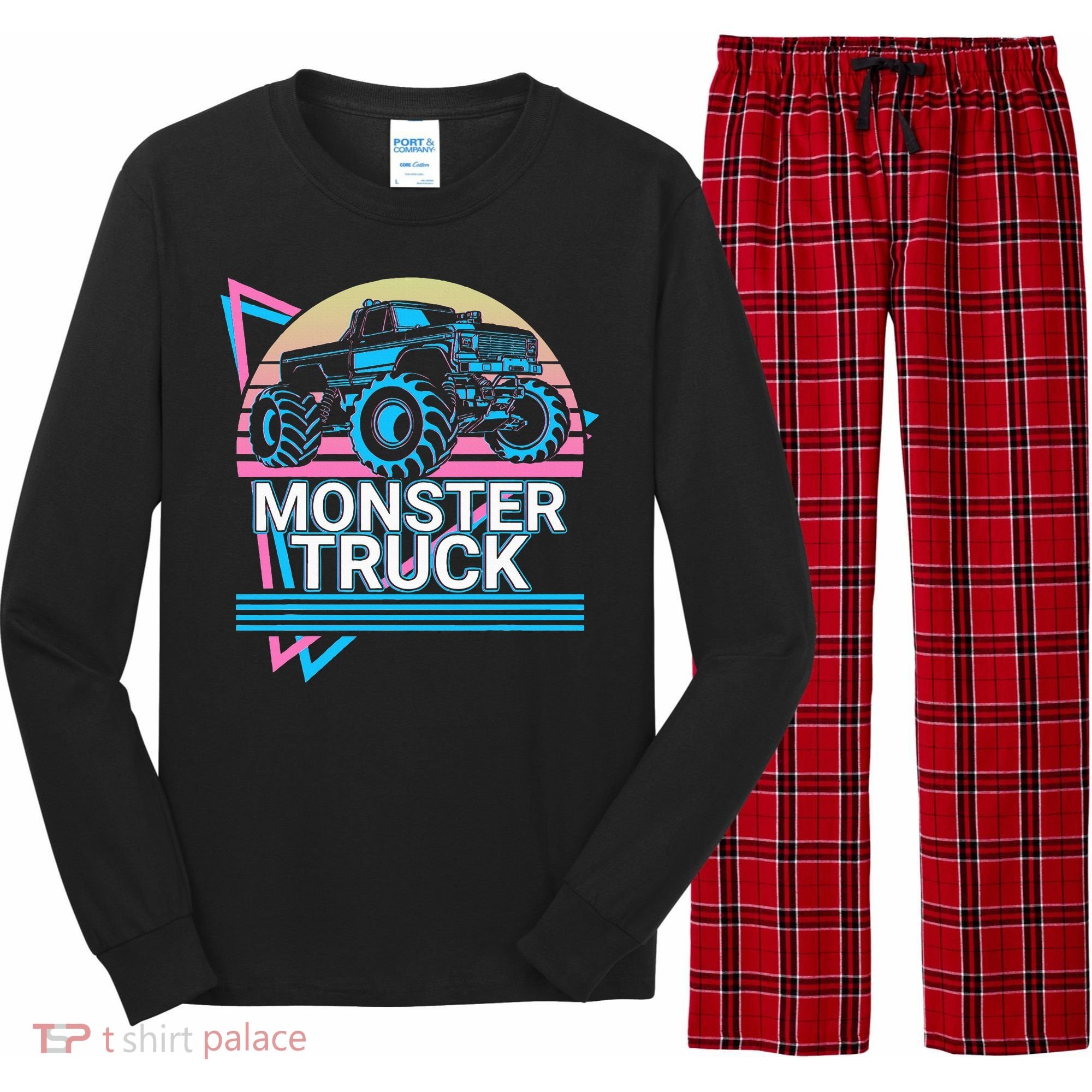 Monster Truck Retro Long Sleeve Pajama Set