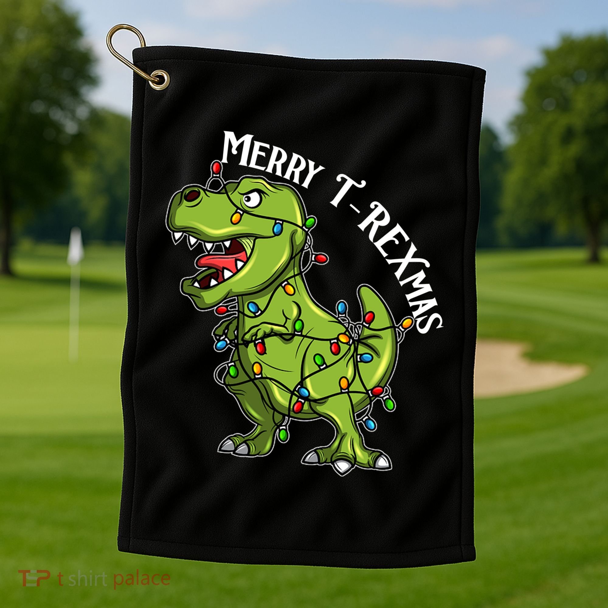 Merry T Rexmas Trex Christmas Golf Towel