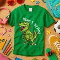 Merry T Rexmas Trex Christmas Kids T-Shirt thumb 3