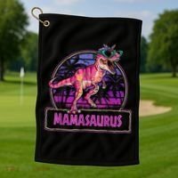 Mamasaurus T Rex Mama Saurus Women Dinosaur Family Matching Golf Towel thumb 1