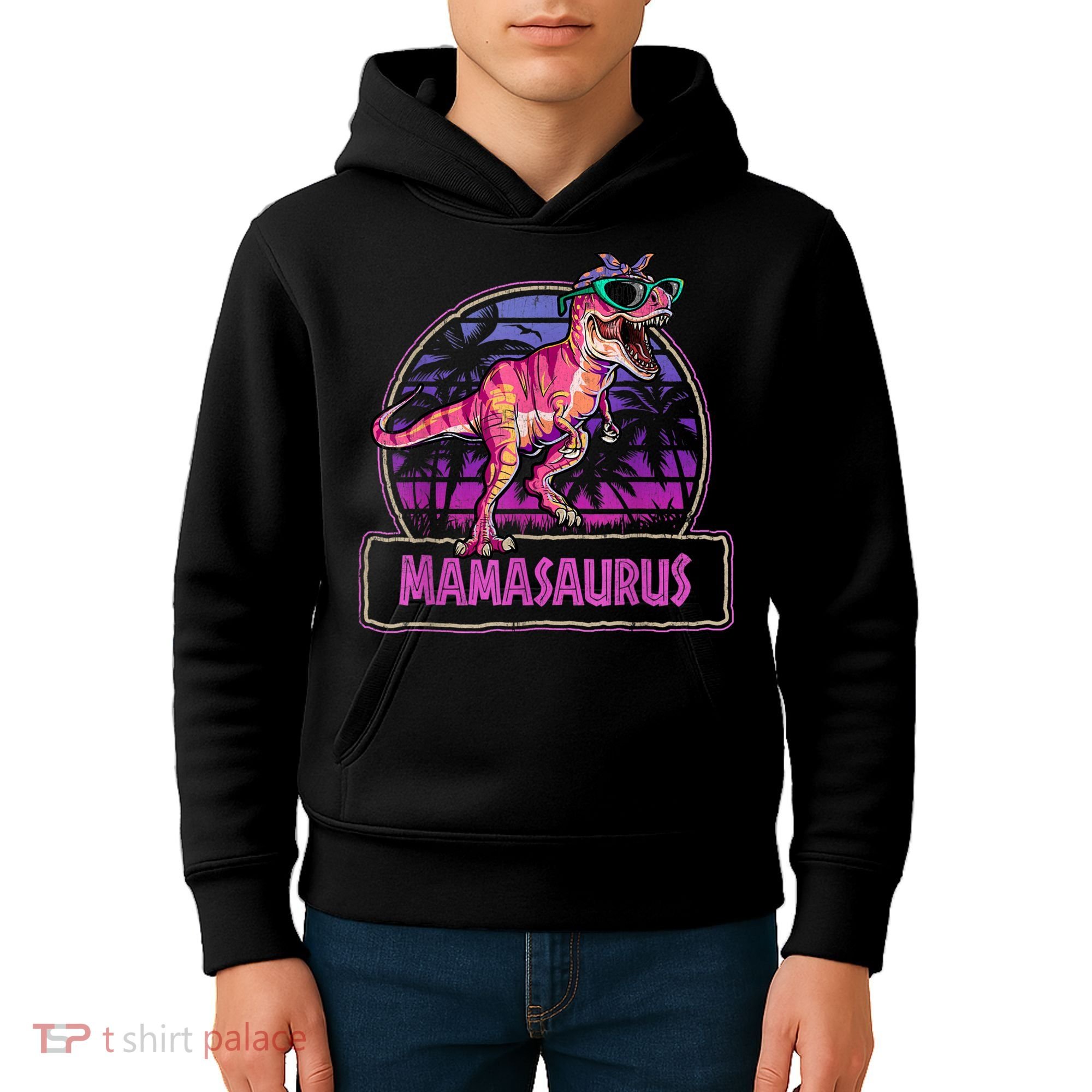 Mamasaurus T Rex Mama Saurus Women Dinosaur Family Matching Kids Hoodie