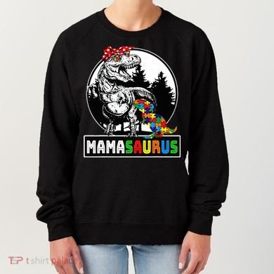 Mamasaurus T Rex Dinosaur Mama Saurus Autism Awareness Women's Sweatshirt