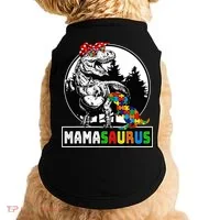 Mamasaurus T Rex Dinosaur Mama Saurus Autism Awareness Doggie Tank thumb 0