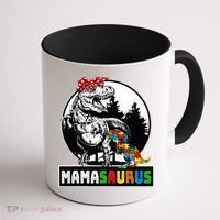 Mamasaurus T Rex Dinosaur Mama Saurus Autism Awareness Coffee Mug thumb 1