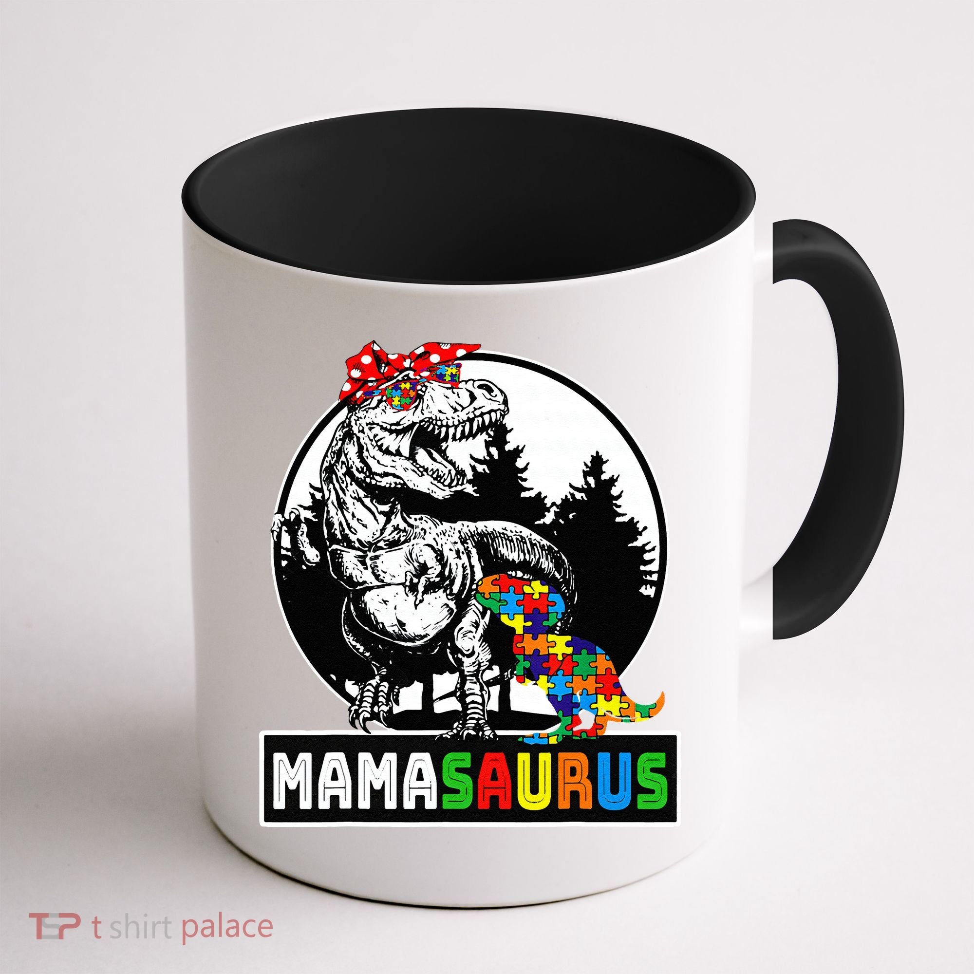 Mamasaurus T Rex Dinosaur Mama Saurus Autism Awareness Coffee Mug