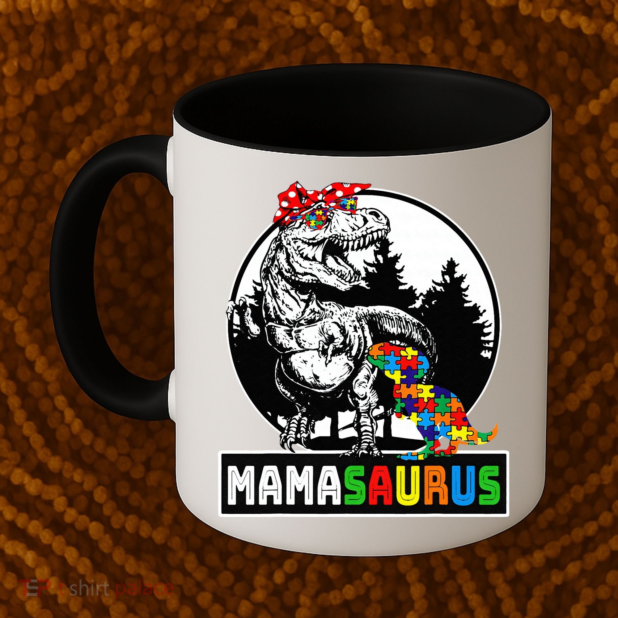 Mamasaurus T Rex Dinosaur Mama Saurus Autism Awareness Coffee Mug