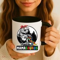 Mamasaurus T Rex Dinosaur Mama Saurus Autism Awareness Coffee Mug thumb 3
