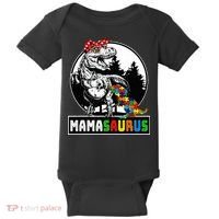 Mamasaurus T Rex Dinosaur Mama Saurus Autism Awareness Baby Bodysuit thumb 0