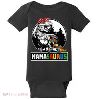 Mamasaurus T Rex Dinosaur Mama Saurus Autism Awareness Baby Bodysuit thumb 0