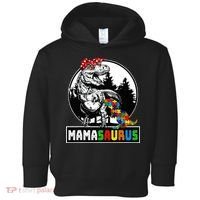 Mamasaurus T Rex Dinosaur Mama Saurus Autism Awareness Toddler Hoodie thumb 0
