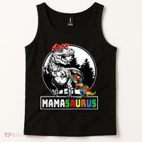 Mamasaurus T Rex Dinosaur Mama Saurus Autism Awareness Tank Top thumb 2