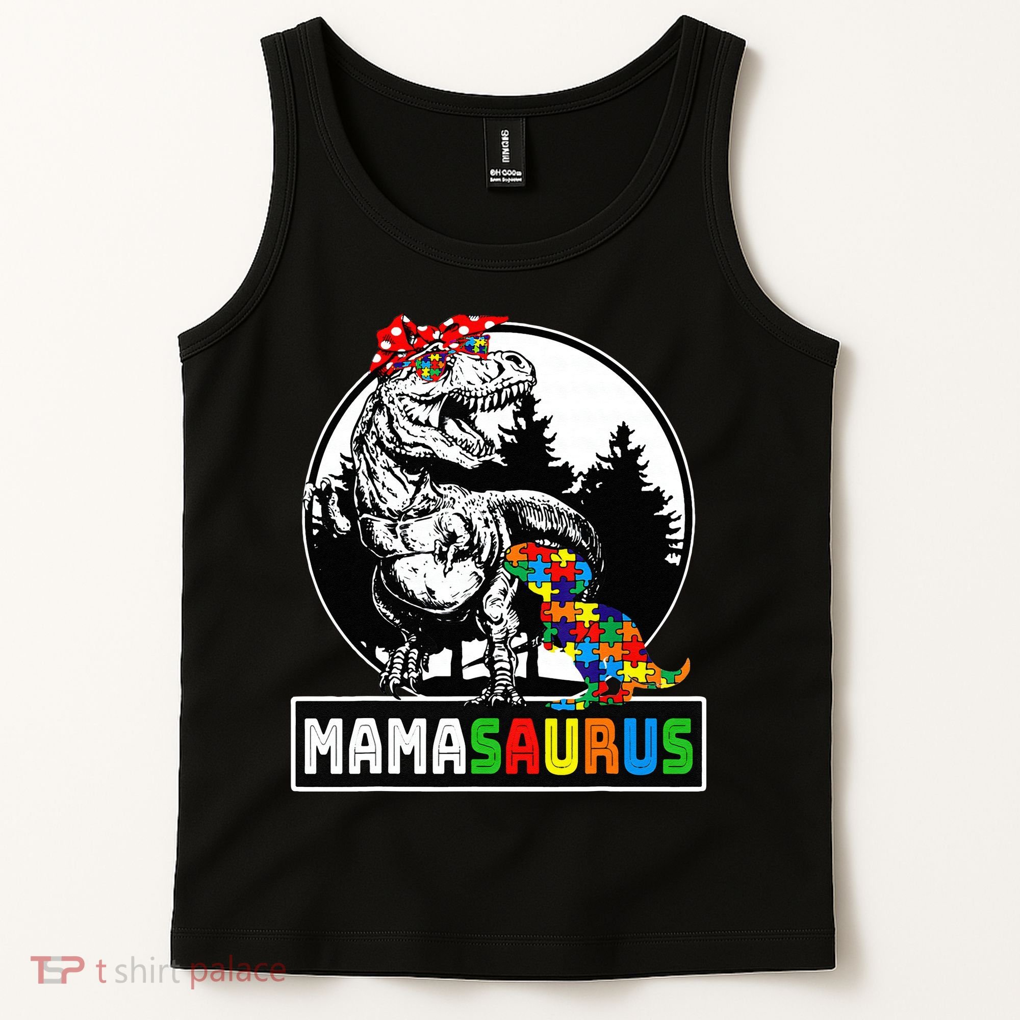 Mamasaurus T Rex Dinosaur Mama Saurus Autism Awareness Tank Top