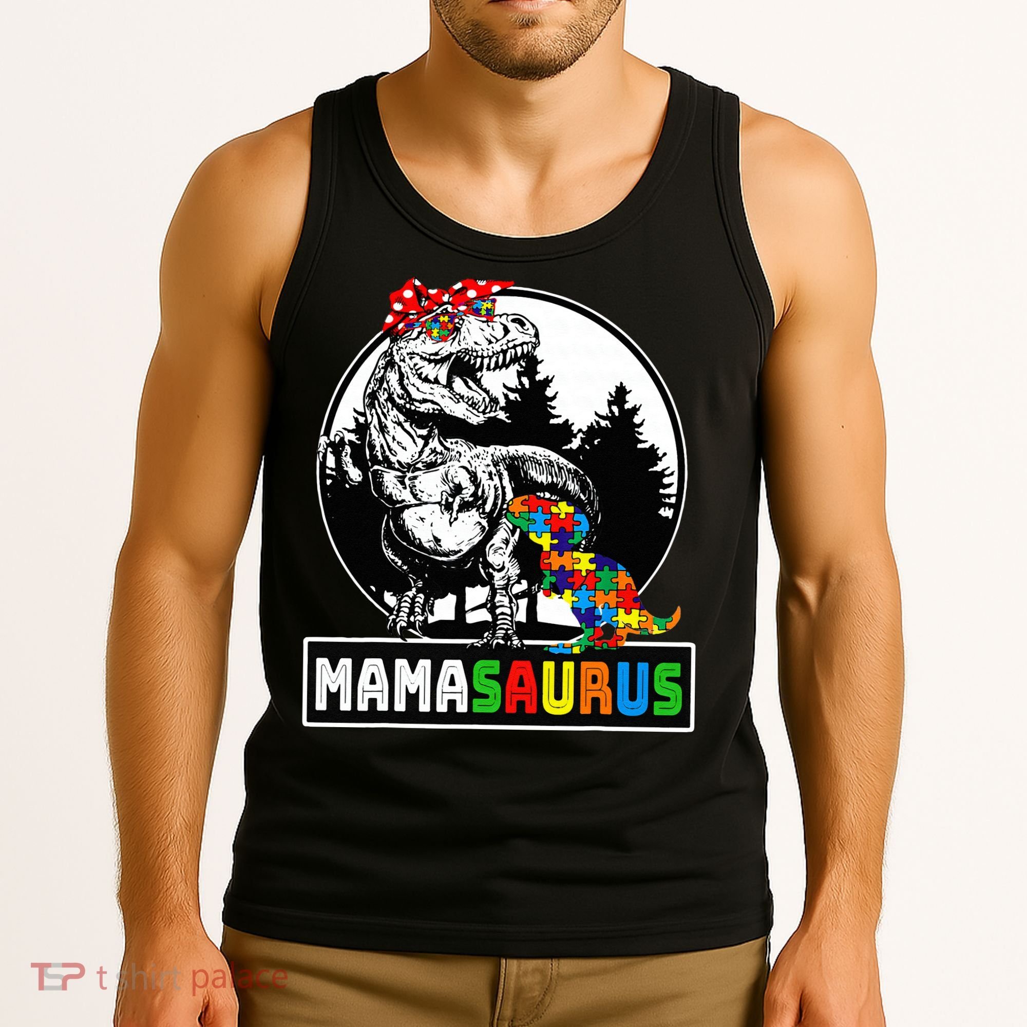 Mamasaurus T Rex Dinosaur Mama Saurus Autism Awareness Tank Top