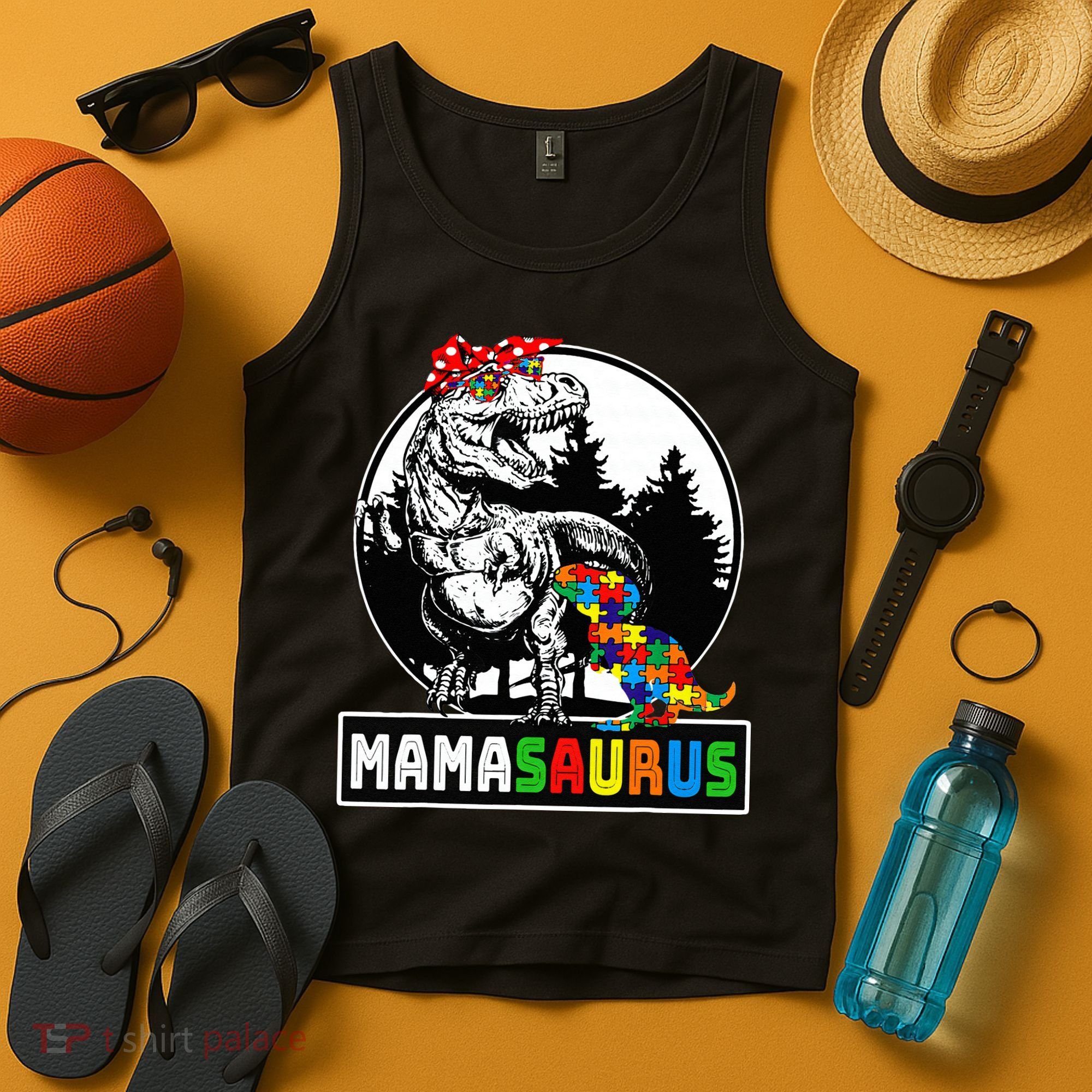 Mamasaurus T Rex Dinosaur Mama Saurus Autism Awareness Tank Top