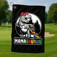 Mamasaurus T Rex Dinosaur Mama Saurus Autism Awareness Golf Towel thumb 1
