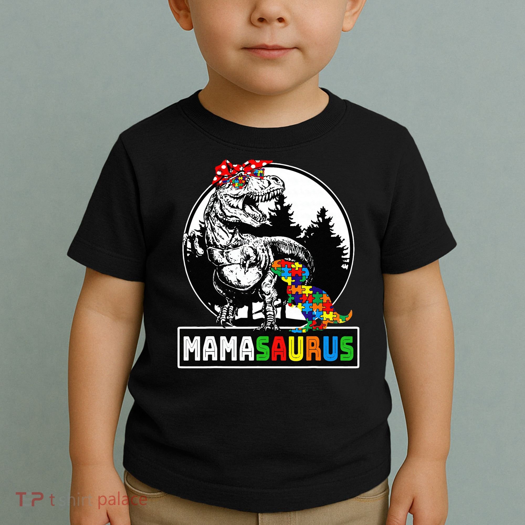 Mamasaurus T Rex Dinosaur Mama Saurus Autism Awareness Toddler T-Shirt