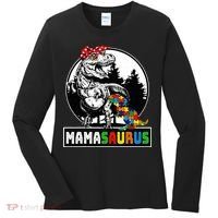 Mamasaurus T Rex Dinosaur Mama Saurus Autism Awareness Women's Long Sleeve Shirt thumb 0