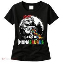 Mamasaurus T Rex Dinosaur Mama Saurus Autism Awareness Women's T-Shirt thumb 0