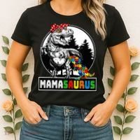 Mamasaurus T Rex Dinosaur Mama Saurus Autism Awareness Women's T-Shirt thumb 2