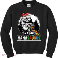 Mamasaurus T Rex Dinosaur Mama Saurus Autism Awareness Kids Sweatshirt thumb 0