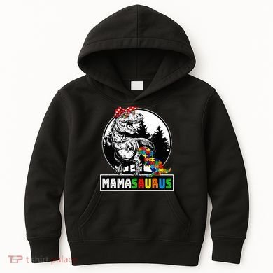 Mamasaurus T Rex Dinosaur Mama Saurus Autism Awareness Kids Hoodie