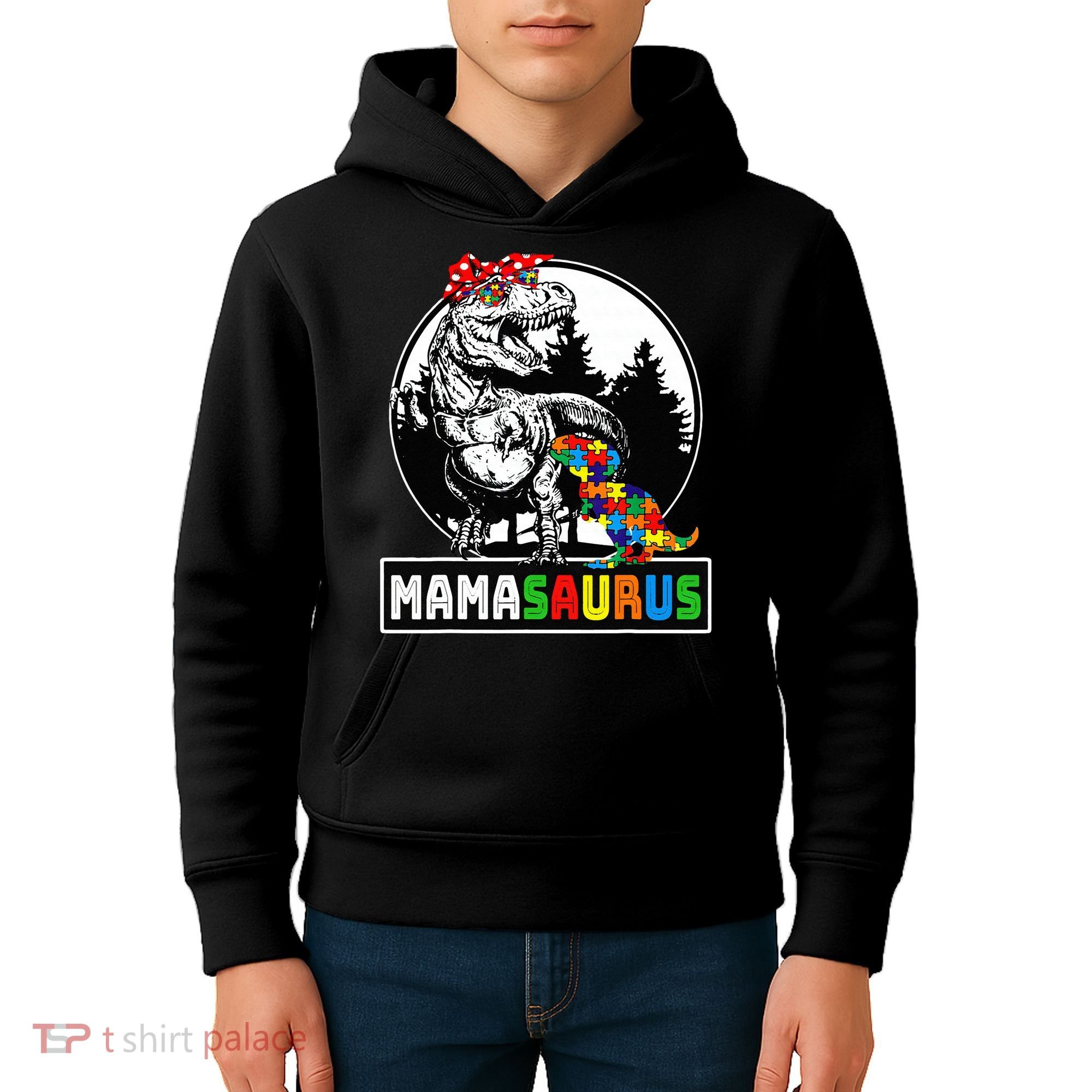Mamasaurus T Rex Dinosaur Mama Saurus Autism Awareness Kids Hoodie