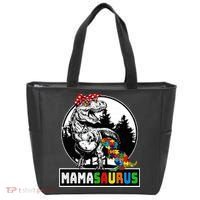 Mamasaurus T Rex Dinosaur Mama Saurus Autism Awareness Tote Bag thumb 0
