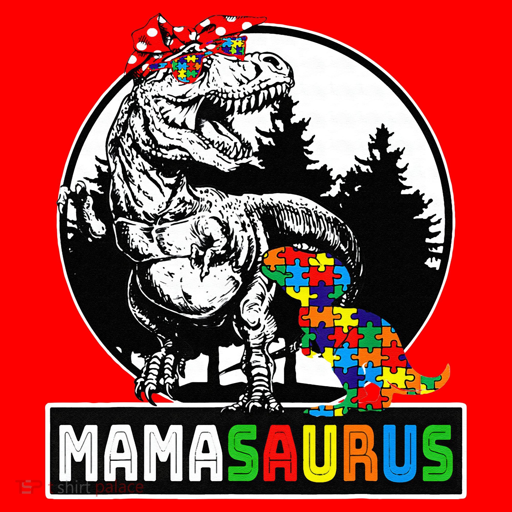 Mamasaurus T Rex Dinosaur Mama Saurus Autism Awareness Santa Hat
