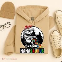 Mamasaurus T Rex Dinosaur Mama Saurus Autism Awareness Hoodie thumb 4
