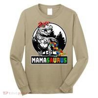 Mamasaurus T Rex Dinosaur Mama Saurus Autism Awareness Long Sleeve Shirt thumb 0